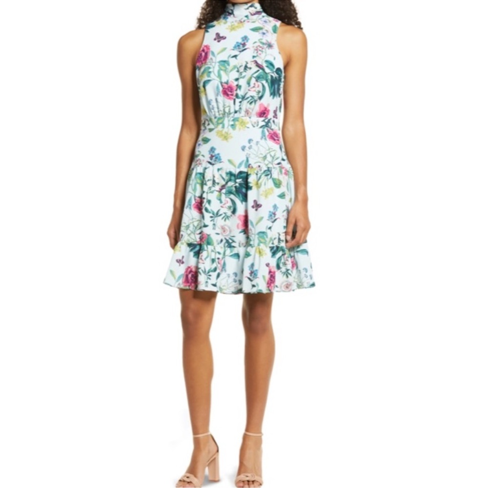 Eliza J Floral And Butterfly Tie Neck Dress Multicolor 6